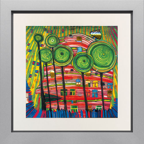 artissimo Kunstdruck gerahmt 53x53cm Bild mit Rahmen Hundertwasser Grüne Stadt